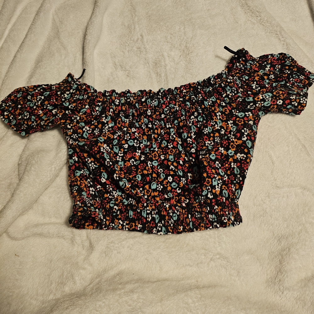Topshop Black Floral Off-Shoulder Blouse